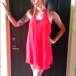 Tomato red shirt dress with sexy back and bow